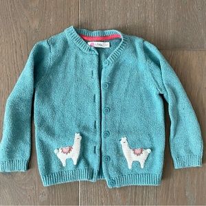 Baby Boden Girls Llama Teal Cardigan Button Up Sweater Size 2-3Y